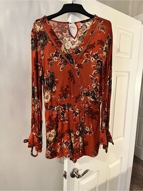 Floral Rust Long-Sleeve Romper
